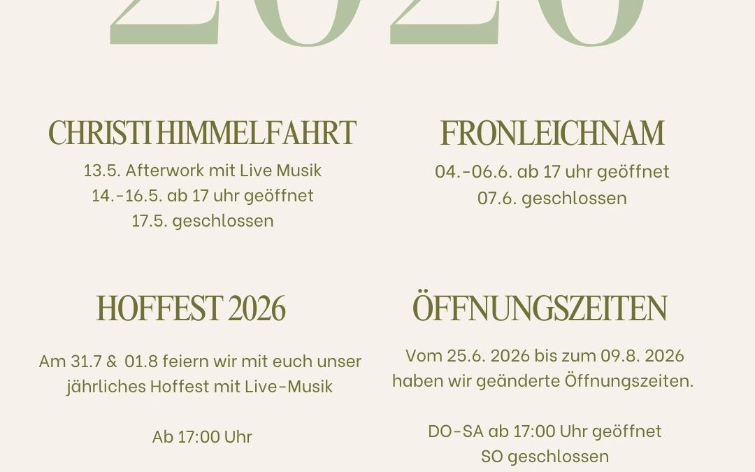 Öffnungszeiten der Gaststätte